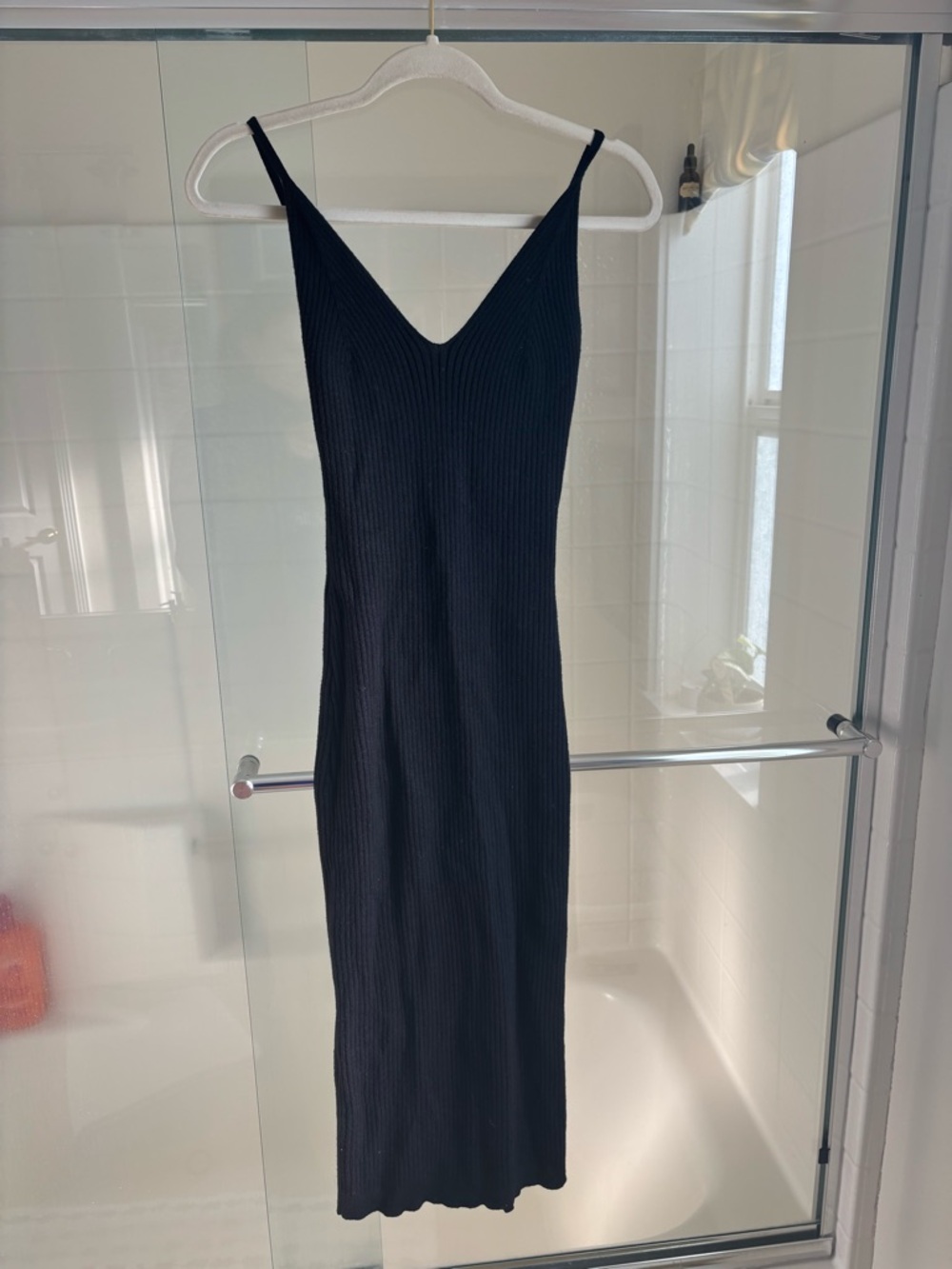 Princess Polly Black Ribbed V-Neck Slip Dress